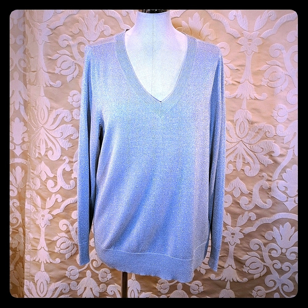 Lane Bryant speckled silver sweater blouse v neck